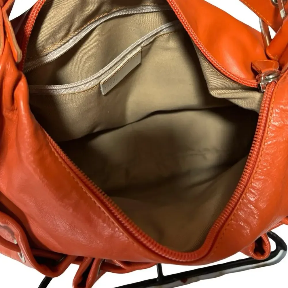 Made in Italy Orange Leather Slouchy Shoulder Hobo Bag